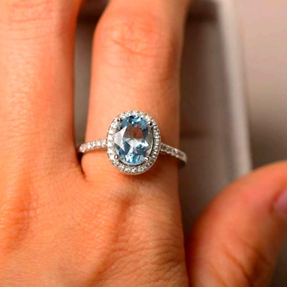Gorgeous Aquamarine Sapphire Sterling Silver Ring - Free Shipping